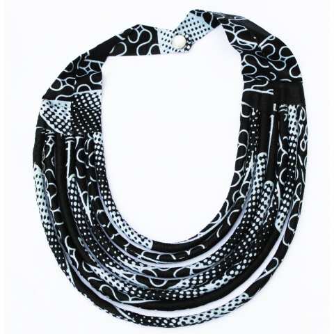 Collier en tissu multi-rangs, imprimé wax noir et blanc