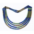 Collier en tissu multi-rangs, imprimé wax bleu/vert/jaune