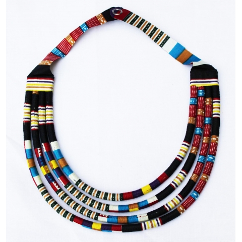 Collier en tissu multi-rangs, imprimé wax multicolore