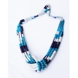 Collier en tissu multi-rangs noué, imprimé bleu/ blanc