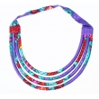 Collier en tissu multi-rangs violet/rouge/bleu