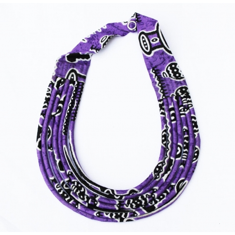 Collier en tissu multi-rangs, imprimé wax violet