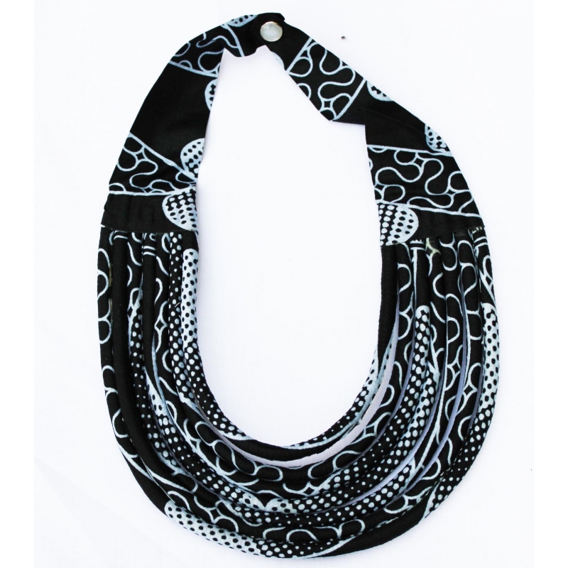 Collier en tissu multi-rangs, imprimé wax noir et blanc