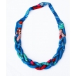 Collier en tissu multi-rangs tressé, imprimé bleu/rouge/vert