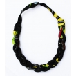 Collier en tissu multi-rangs tressé, imprimé noir/jaune