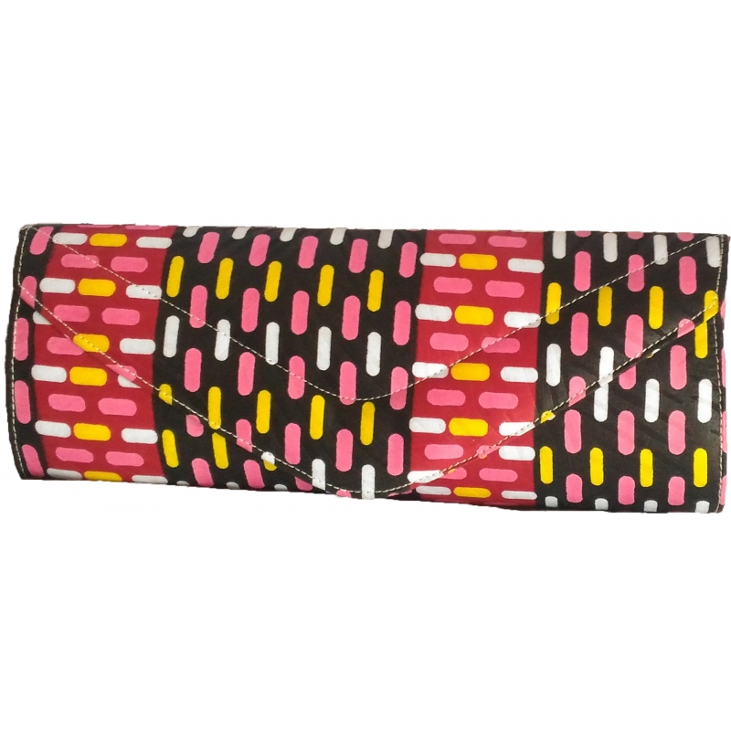 Pochette wax, imprimé noir/rose/jaune